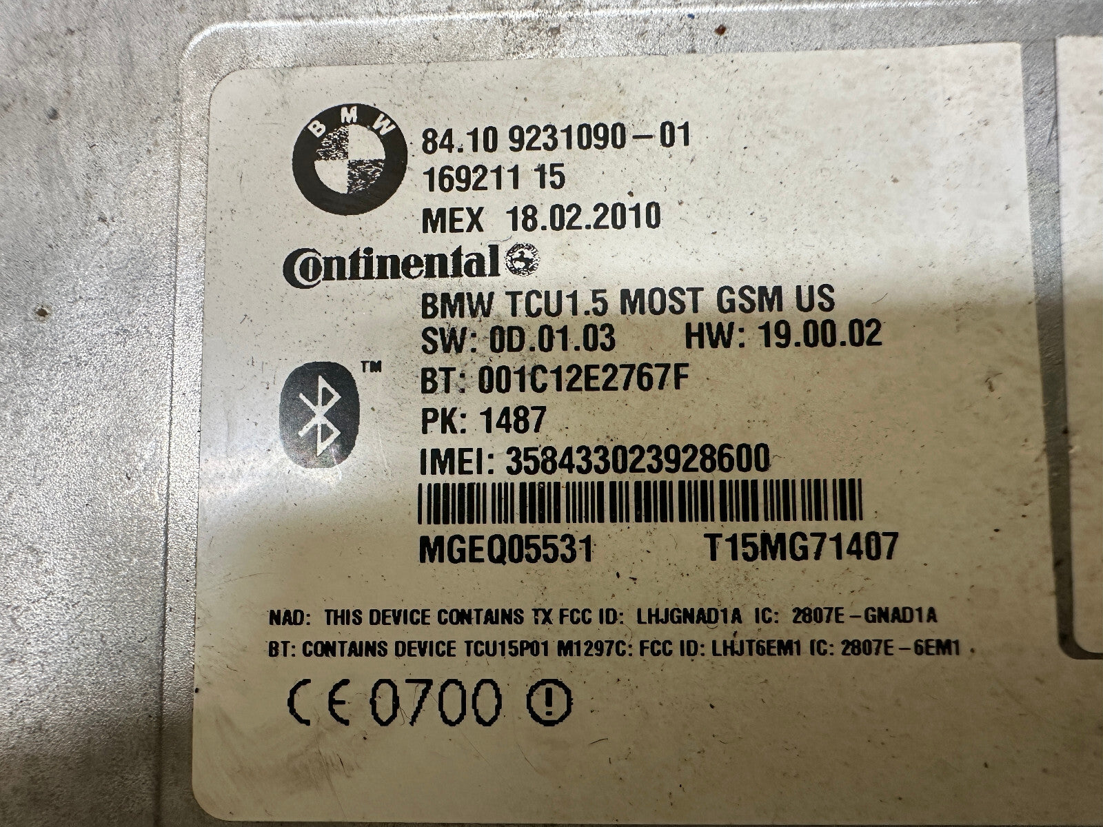 BMW 07-13 E90 3 SERIES BLUETOOTH COMMUNICATION TELEMATICS MODULE OEM 9231090