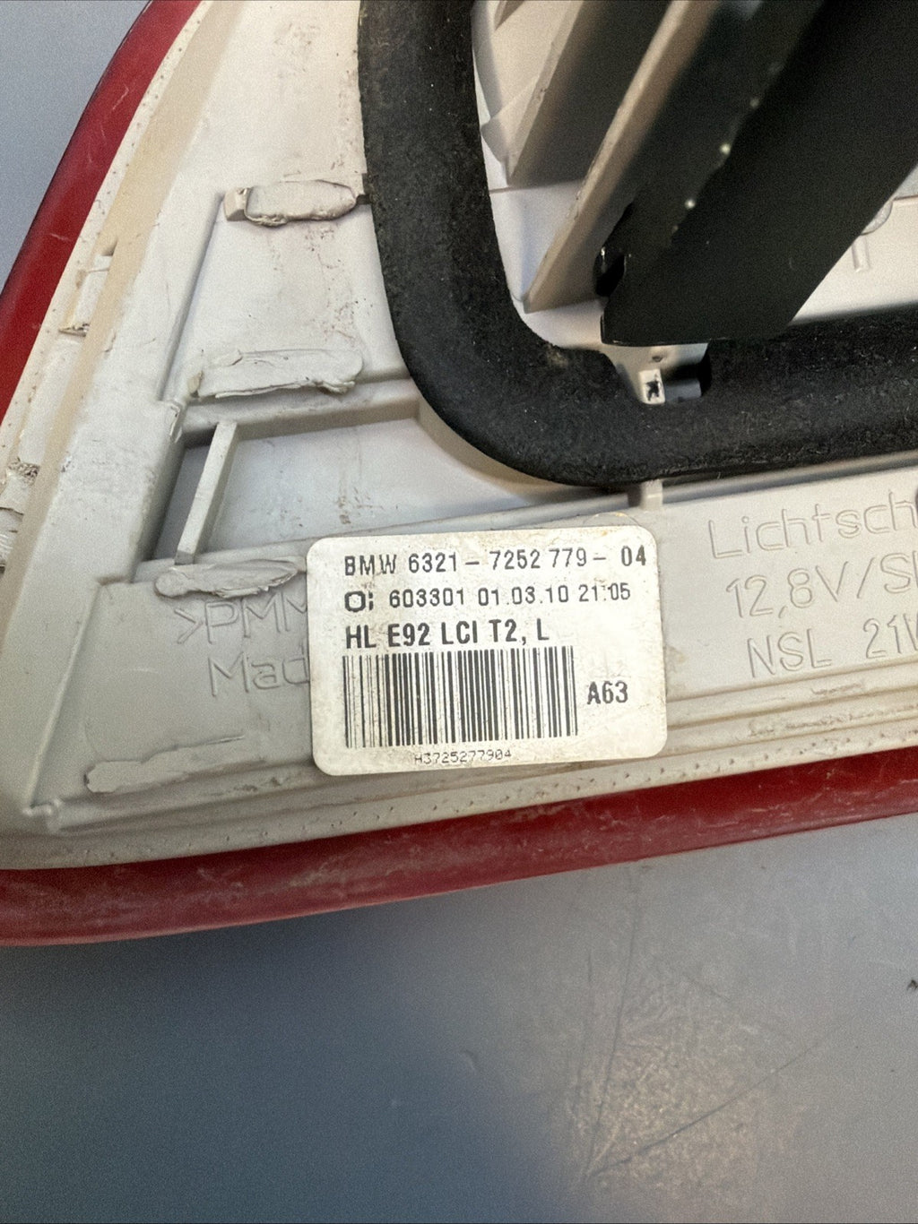 2011-2013 BMW E92 M3 COUPE REAR LEFT DRIVER SIDE INNER TAIL LIGHT LAMP 7252779