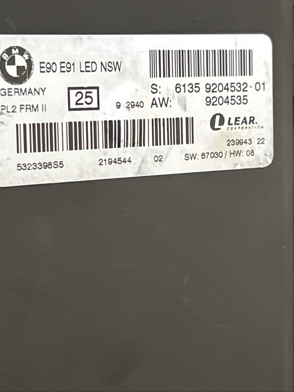 BMW 2009-2013 E90 LCI FOOTWELL LIGHTING CONTROL MODULE OEM 9204532