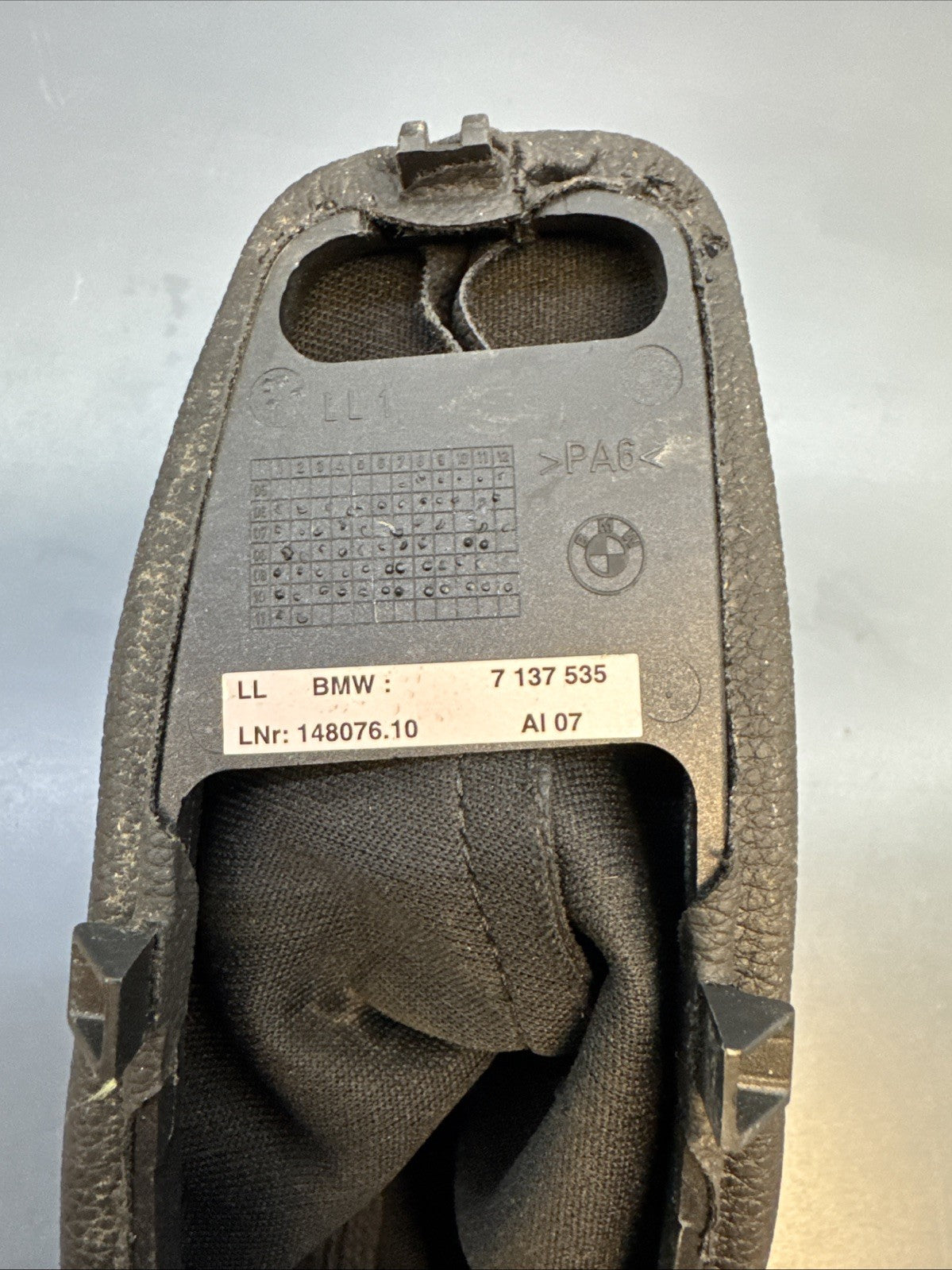 06-13 BMW E90 328i EMERGENCY BRAKE HANDLE BOOT COVER BLACK LEATHER OEM 7137535