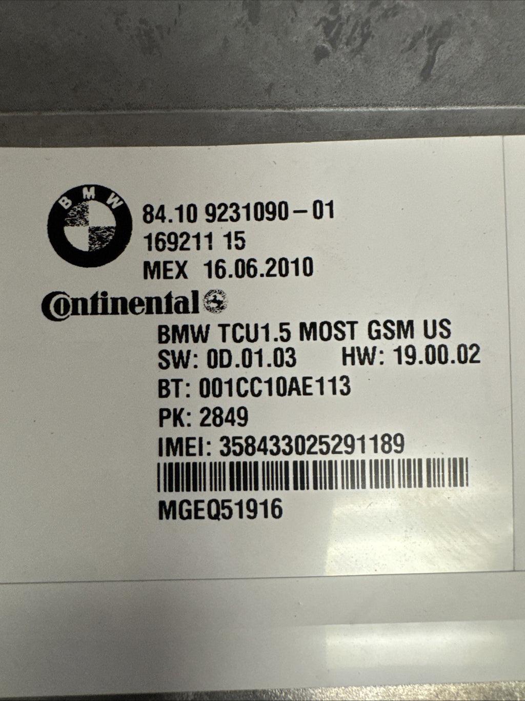 09-13 BMW X5 E70 LCI Bluetooth Telematics Module OEM TCU GSM 84.10 9231090-01