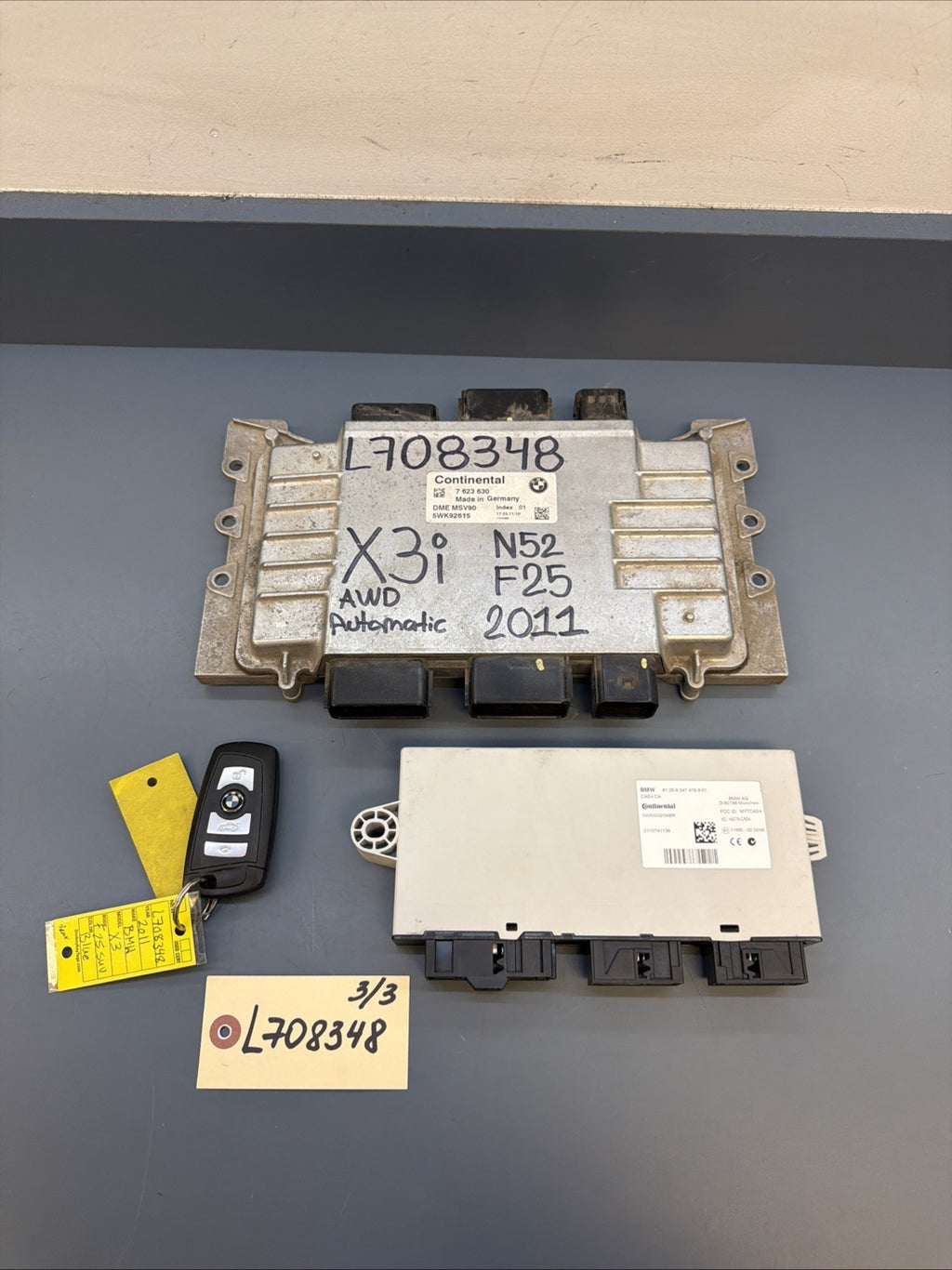 11-12 BMW F25 X3 N52 MSV90 DME ENGINE CONTROL MODULE ECU CAS KEY SET OEM 7623630