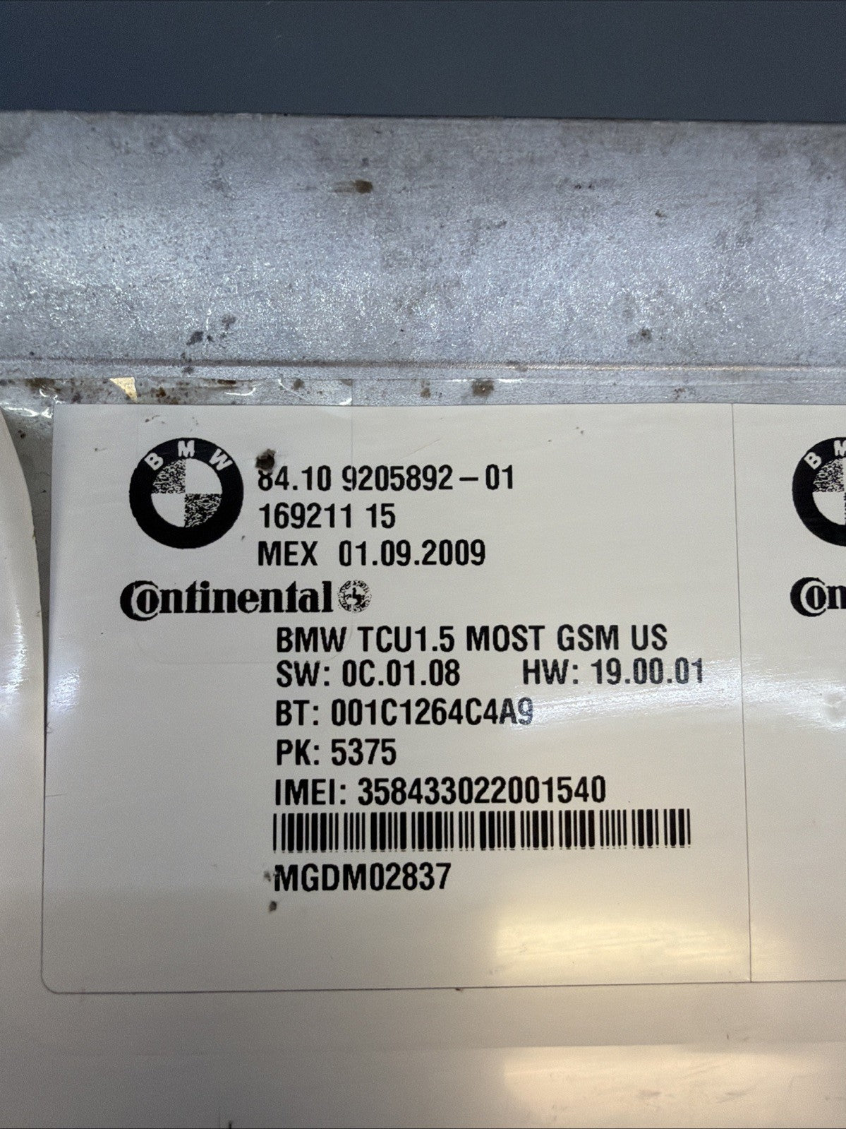 08-11 BMW E92 X5 TELEMATICS BLUETOOTH COMMUNICATION CONTROL MODULE 9205892