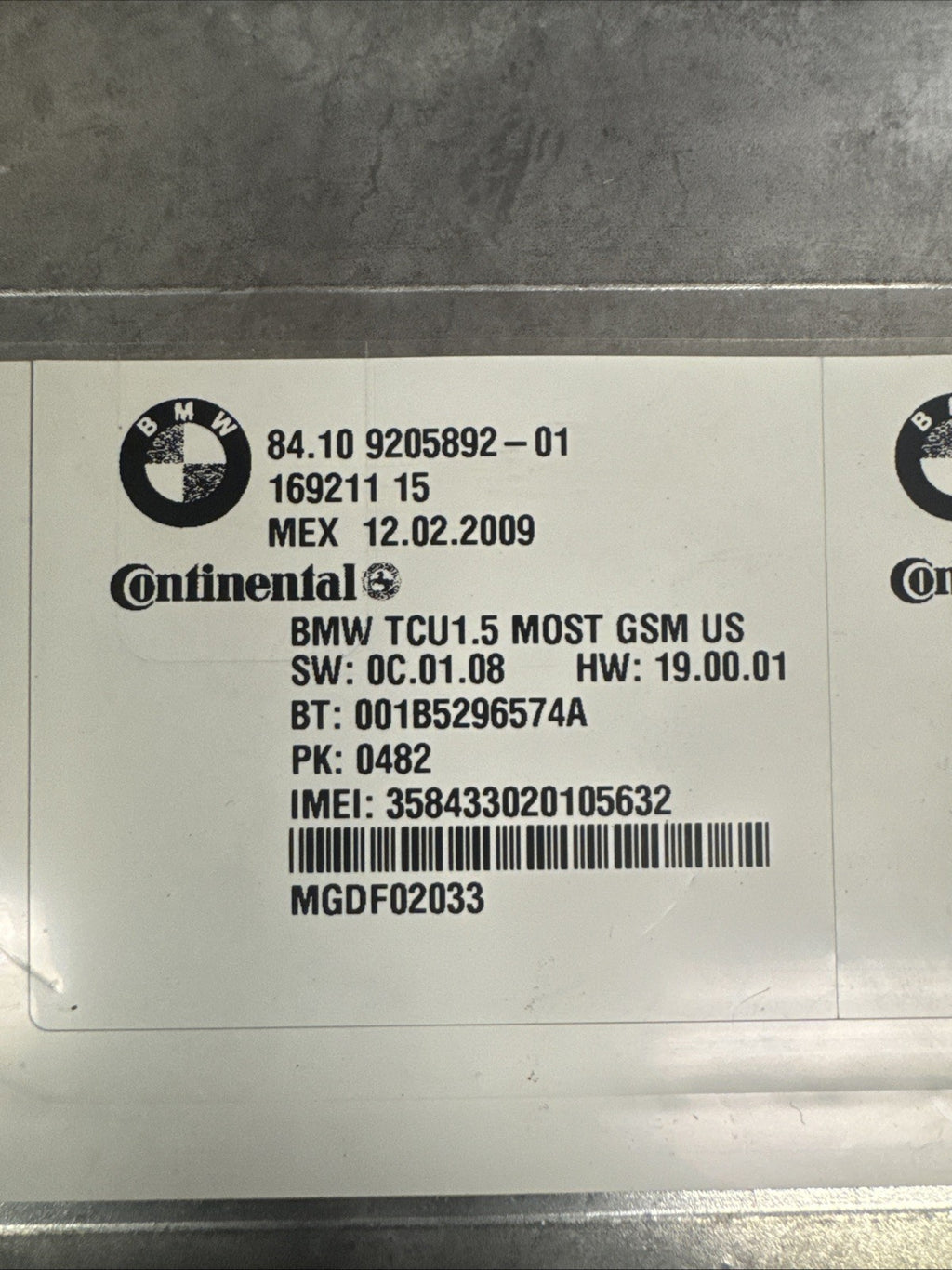 08-11 BMW 335I E92 TELEMATICS BLUETOOTH COMMUNICATION CONTROL MODULE 9205892