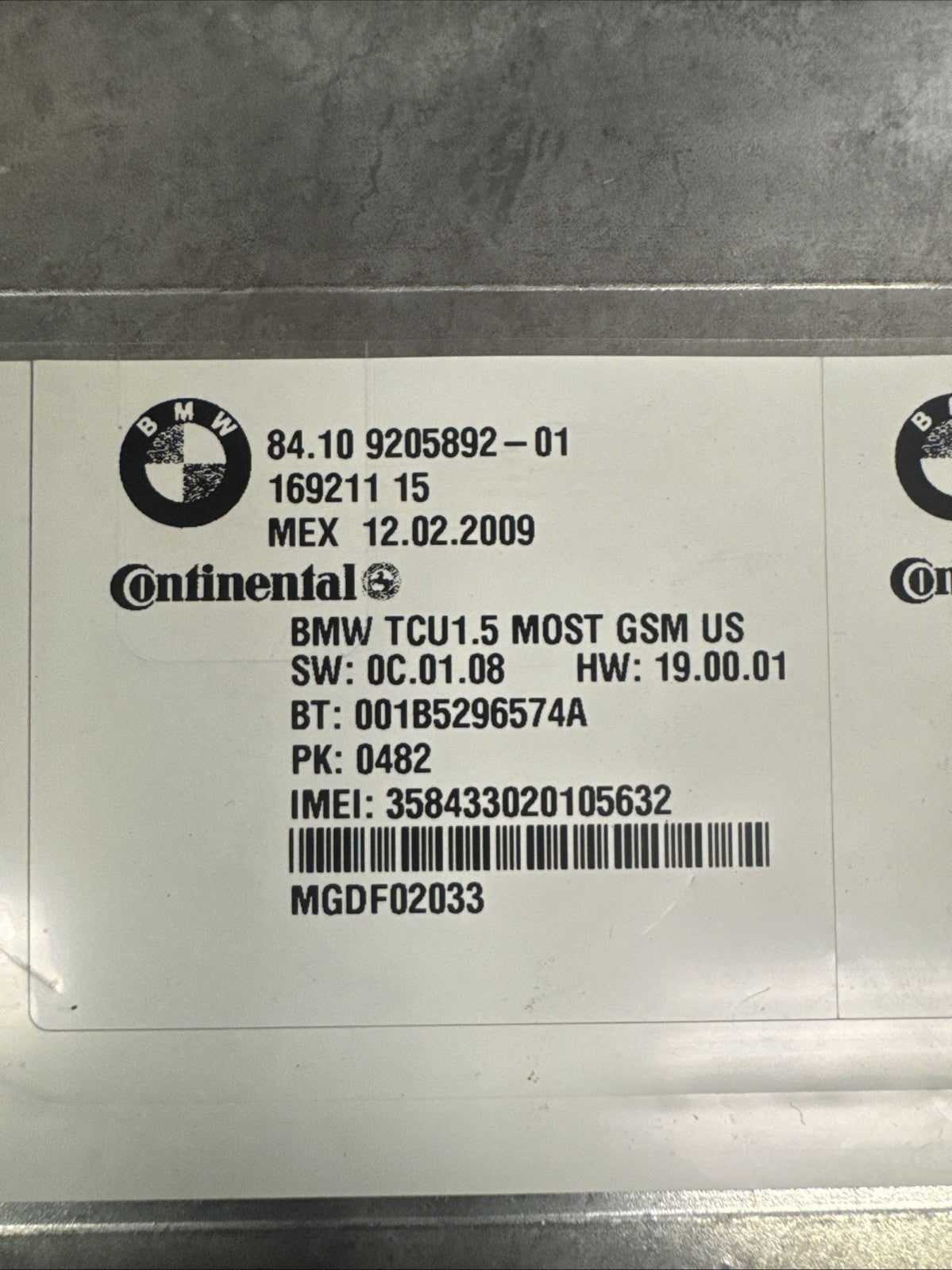 08-11 BMW 335I E92 TELEMATICS BLUETOOTH COMMUNICATION CONTROL MODULE 9205892