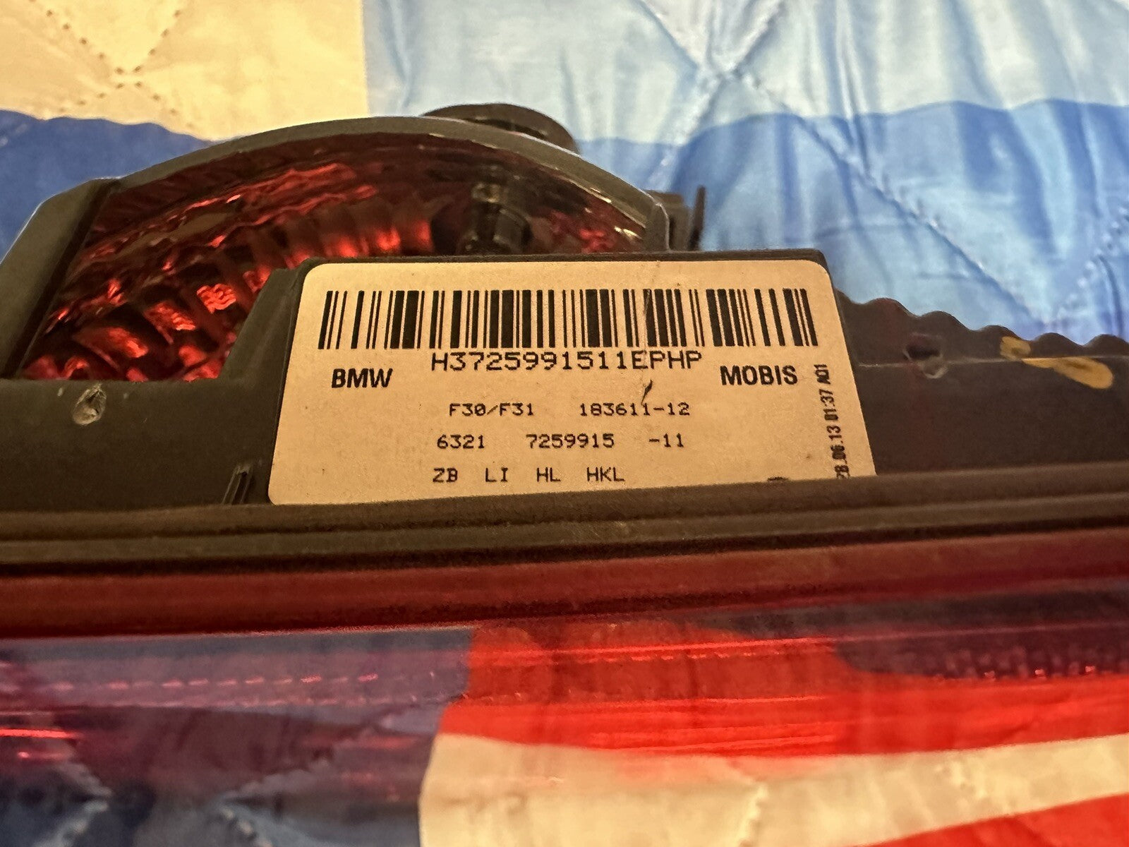 12-15 OEM BMW F30 F80 M3 SEDAN REAR LEFT DRIVER SIDE INNER TRUNK TAIL LIGHT OEM