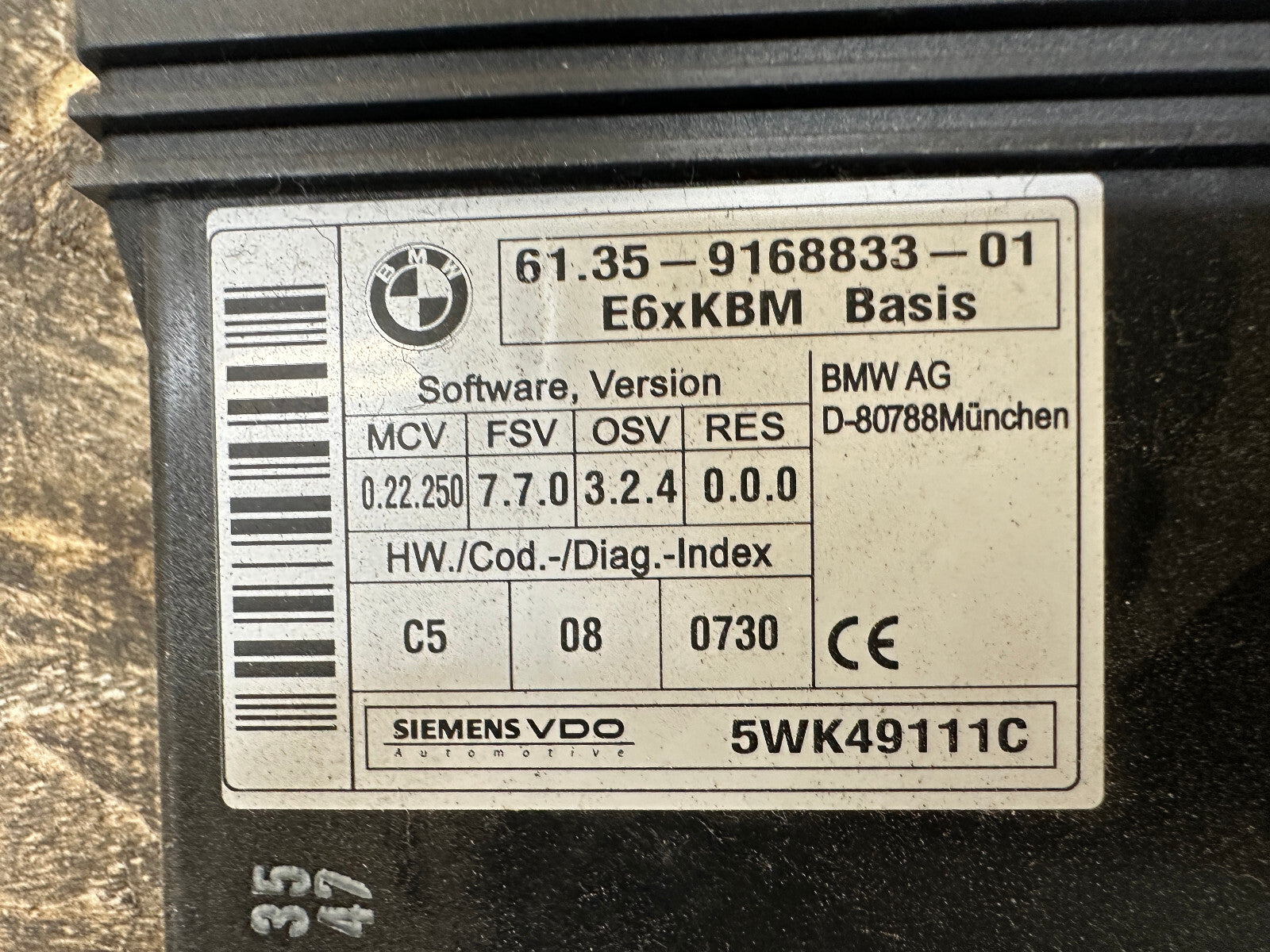BMW 01-10 E60 E63 5/6 SERIES BCM BODY CONTROL GATEWAY MODULE OEM 9168833