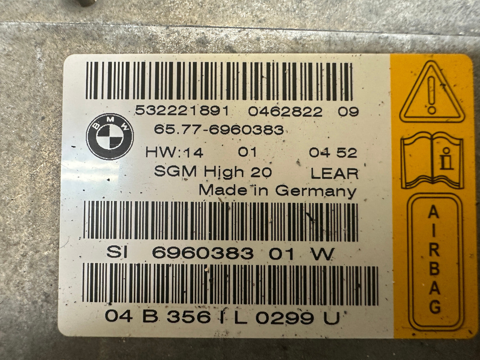 BMW 03-10 E60 E63 5/6 SERIES SRS GATEWAY CONTROL ECU MODULE OEM 6960383