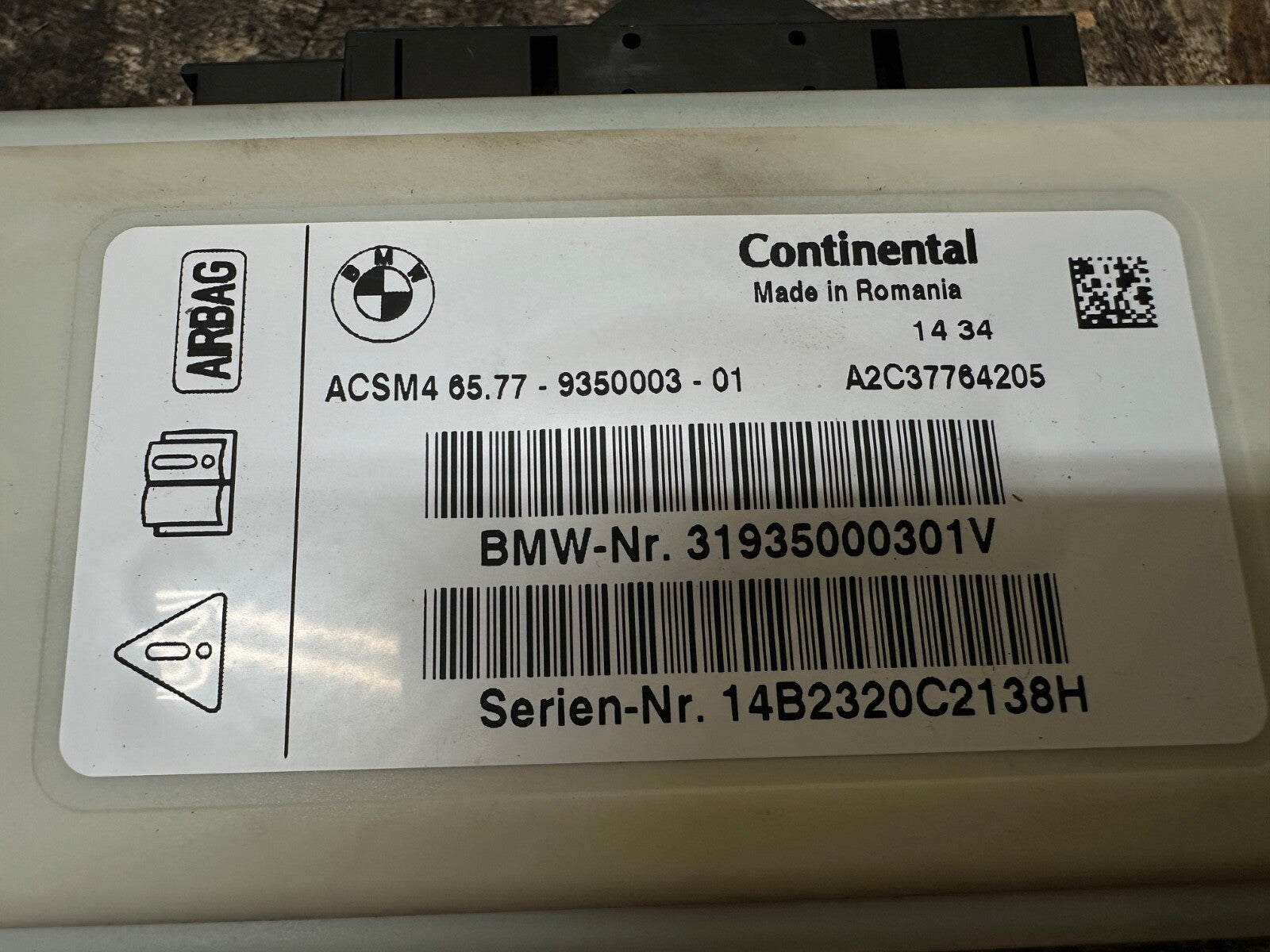 BMW F30 2012- 2019 SRS SAFETY CRASH IMPACT SENSOR CONTROL MODULE OEM 9350003