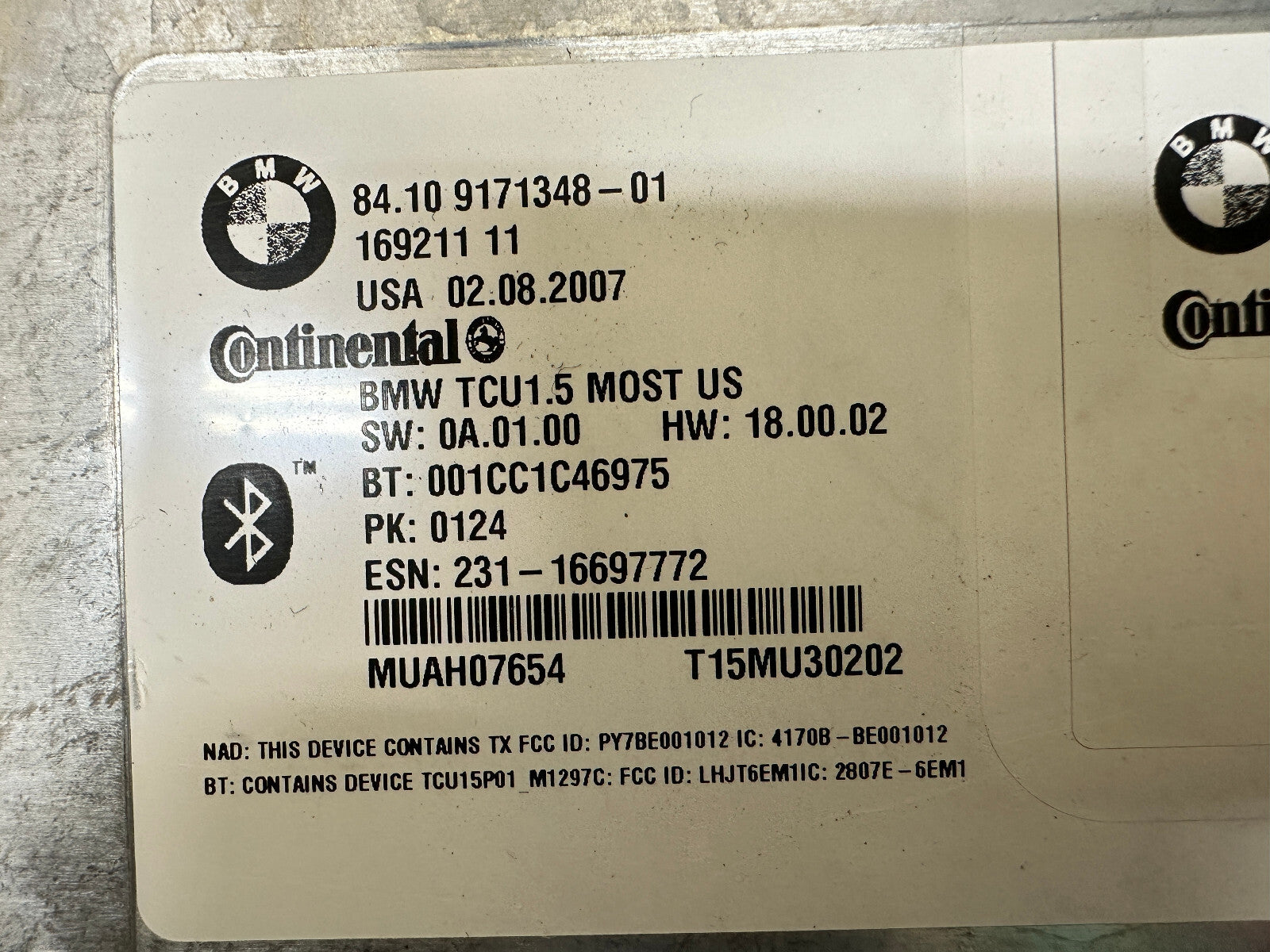 BMW 01-09 E60 5 SERIES REAR BLUETOOTH TELEMATICS CONTROL UNIT OEM 9171348
