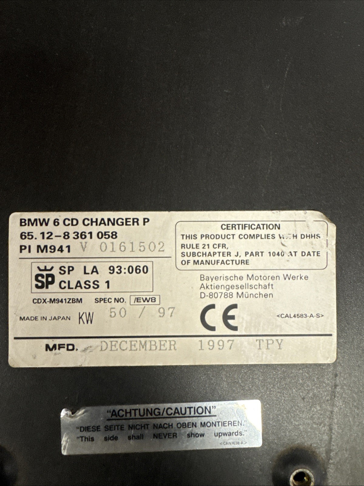 BMW E38 740i/740iL OEM CD Changer P, 6CD's (Version P) 65128361058
