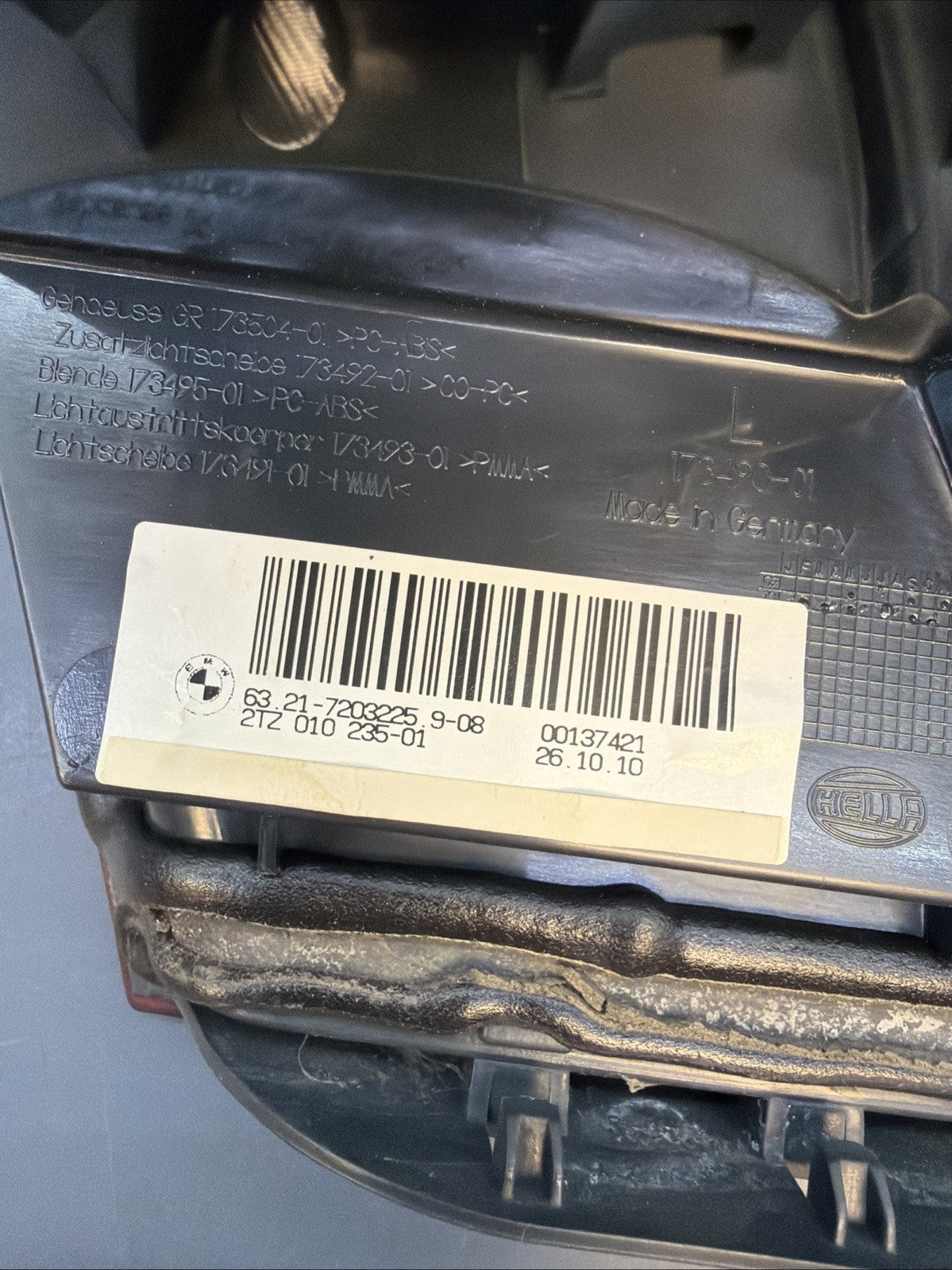 11-13 BMW 528I 535I 550I M5 F10 RIGHT SIDE INNER TRUNK TAIL LIGHT 7203225