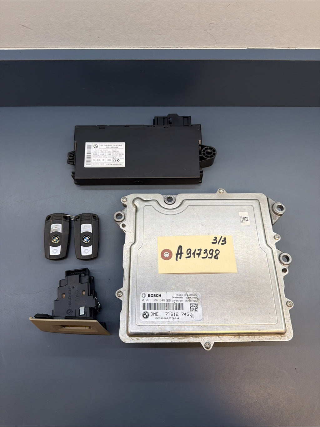 11-13 BMW E90 E92 E93 N55 ENGINE ECU ECM DME CAS3 LOCK KEY SET OEM 7612745