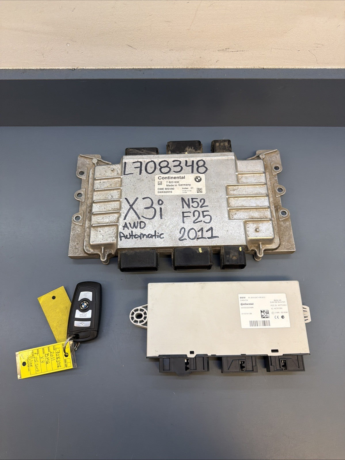 11-12 BMW F25 X3 N52 MSV90 DME ENGINE CONTROL MODULE ECU CAS KEY SET OEM 7623630