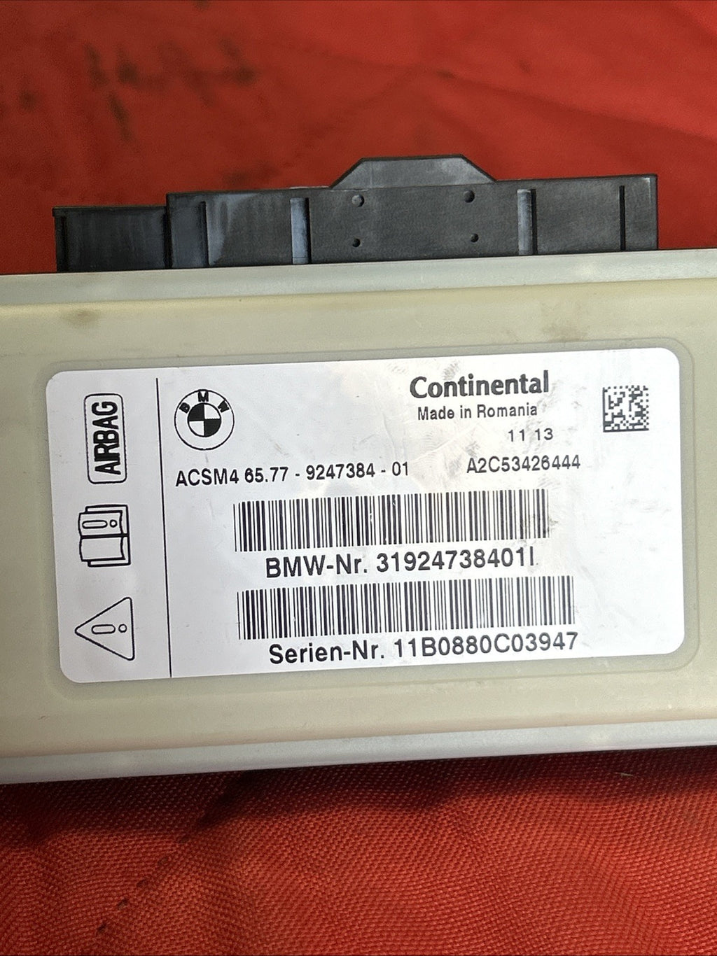 BMW 11-17 F25 X3 F10 5 SERIES CRASH IMPACT SENSOR SRS MODULE OEM 9247384