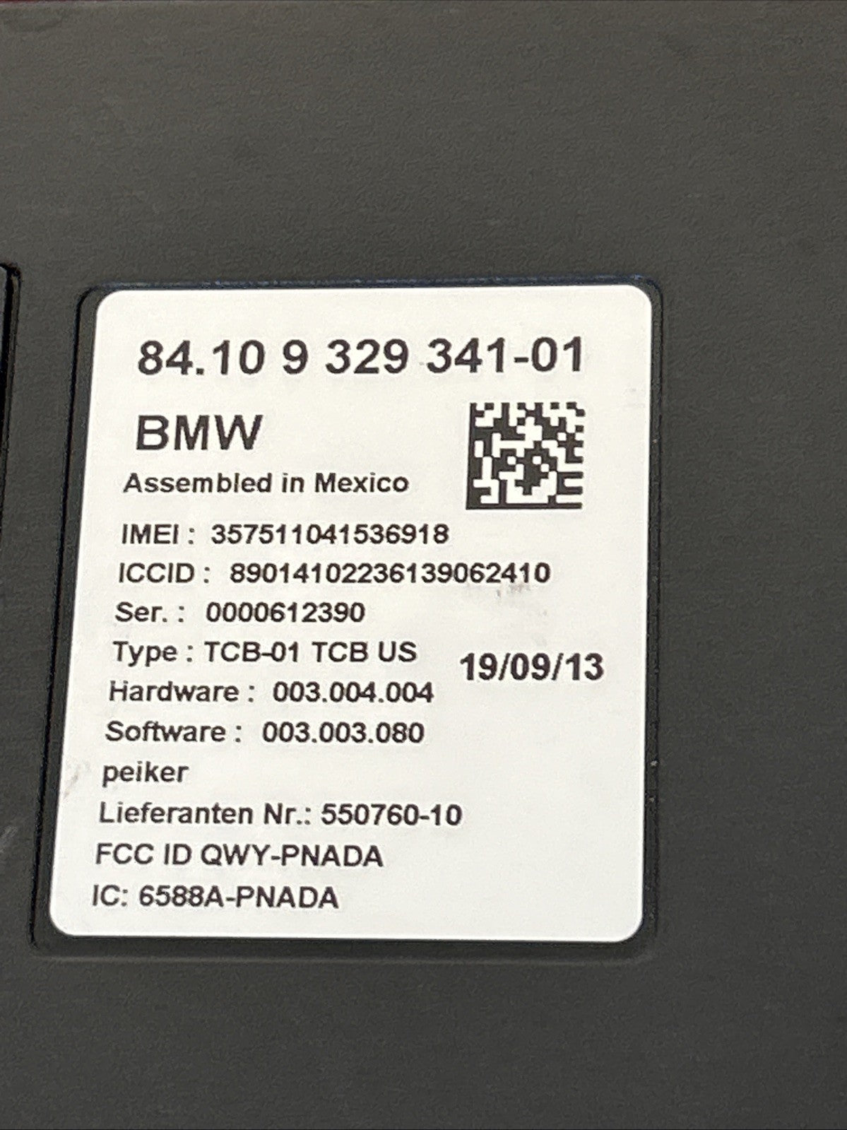 BMW 2010-2019 F10 F30 F32 BLUETOOTH TELEMATICS CONTROL MODULE OEM 9329341