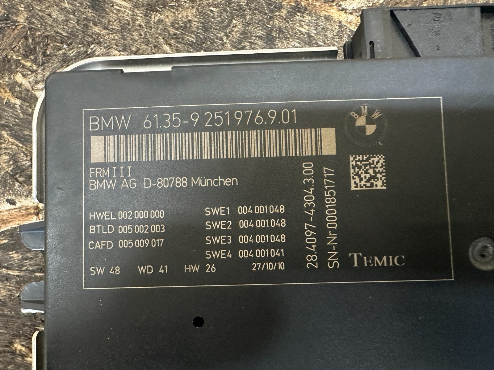 BMW 2010-2017 F10 5 SERIES FOTTWELL LIGHTING BODY CONTROL MODULE OEM 9251976