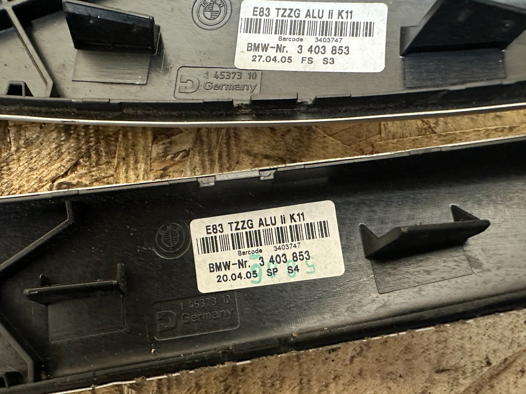 BMW 03-06 E83 X3 DOOR HANDEL TRIM L+R SET OF 3pc SILVER OEM 3403853+3403854
