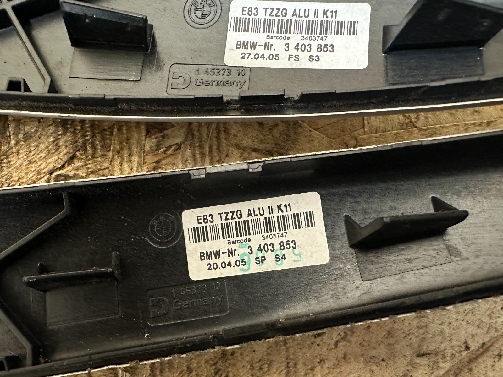 BMW 03-06 E83 X3 DOOR HANDEL TRIM L+R SET OF 3pc SILVER OEM 3403853+3403854