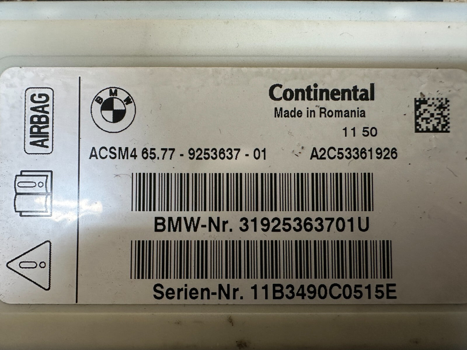 BMW 2011-2017 F25 X3 F10 F30 5 SER 3 SER CRASH SRS CONTROL MODULE OEM 9253637