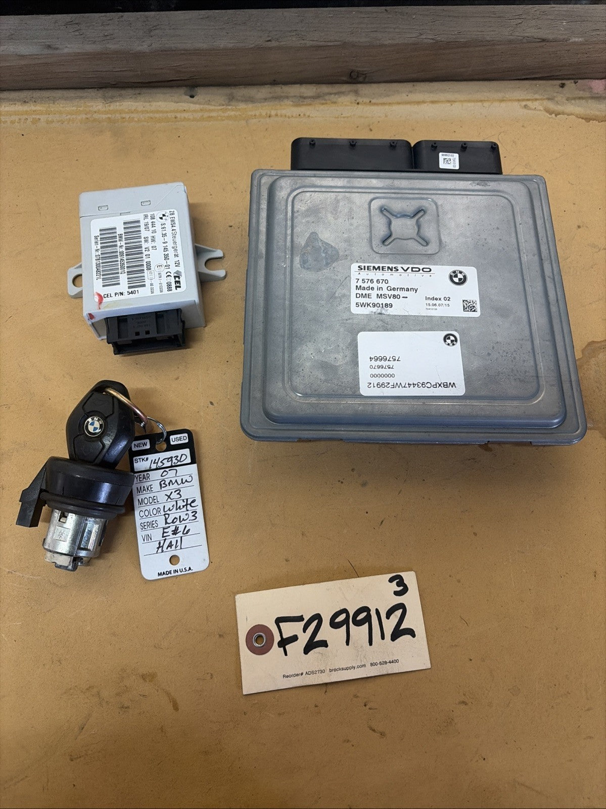 2007-2010 BMW X3 DME EWS IGNITION KEY TRANSPONDER MSV80 MSV80 EWS4.4 7576670