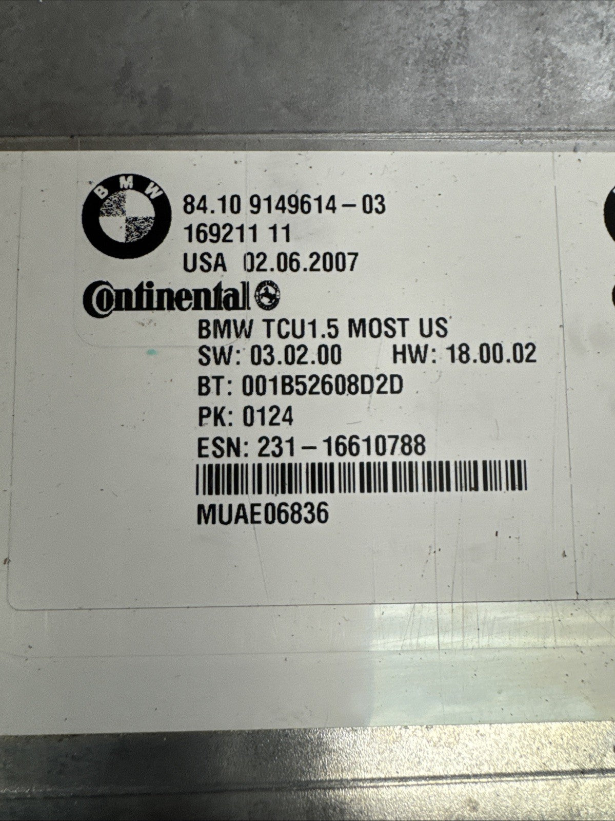 2008 BMW 550I TELEMATIC BLUETOOTH MODULE 81 . 10 9149614-03