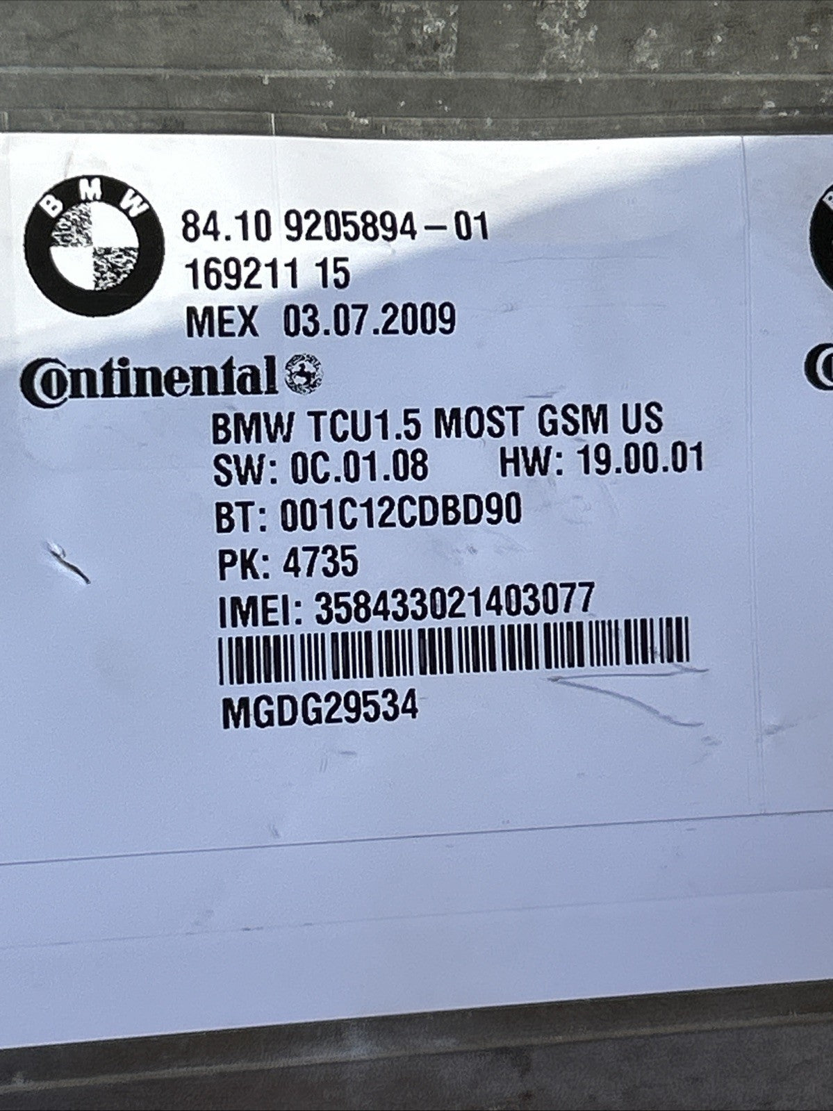 09-13 BMW E82 E88 E90 E92 E60 E64 E70 Telematics Bluetooth Control 9205894