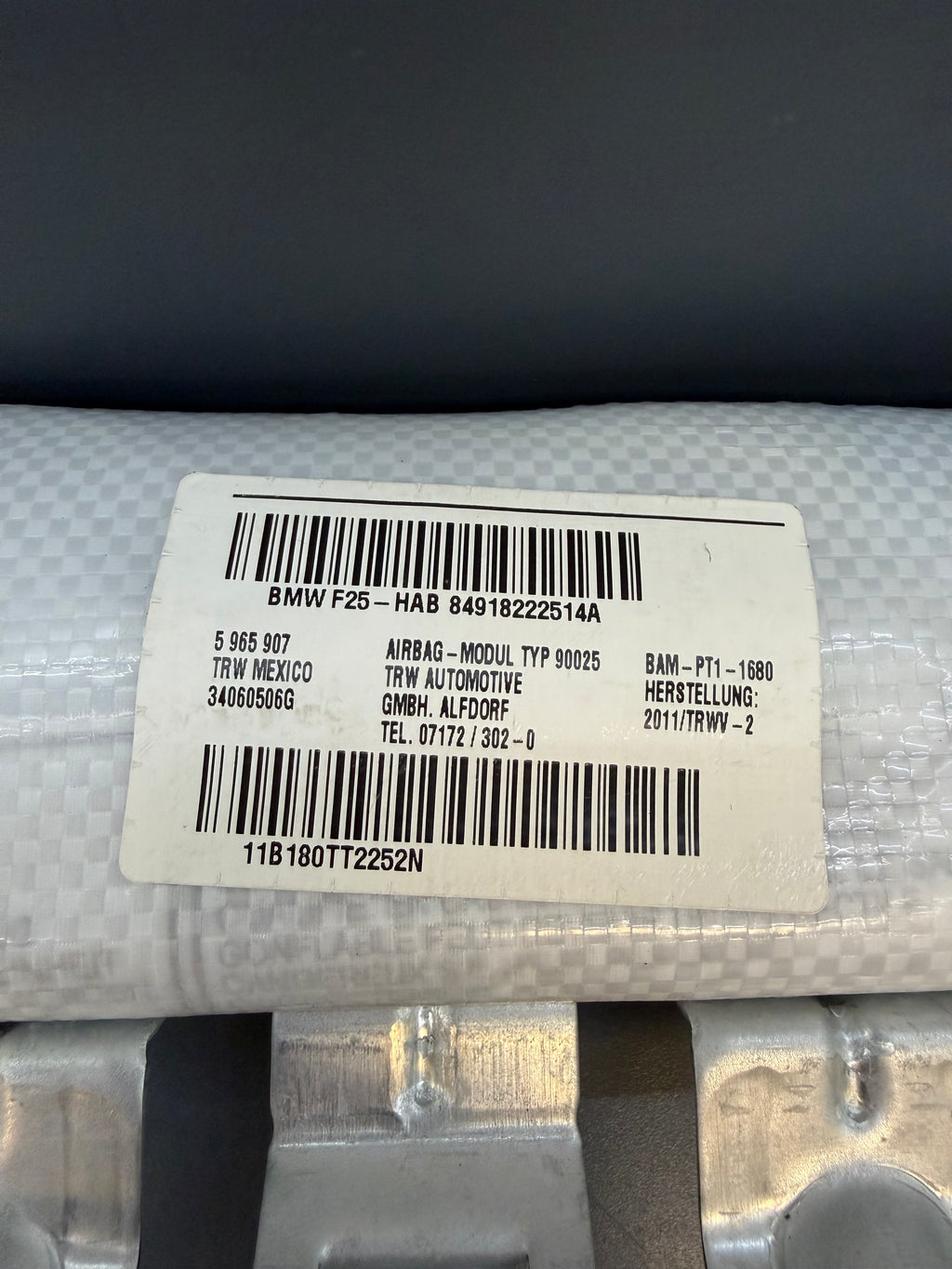 BMW F25 X3 Left driver side Curtain Airbag 84918222514A