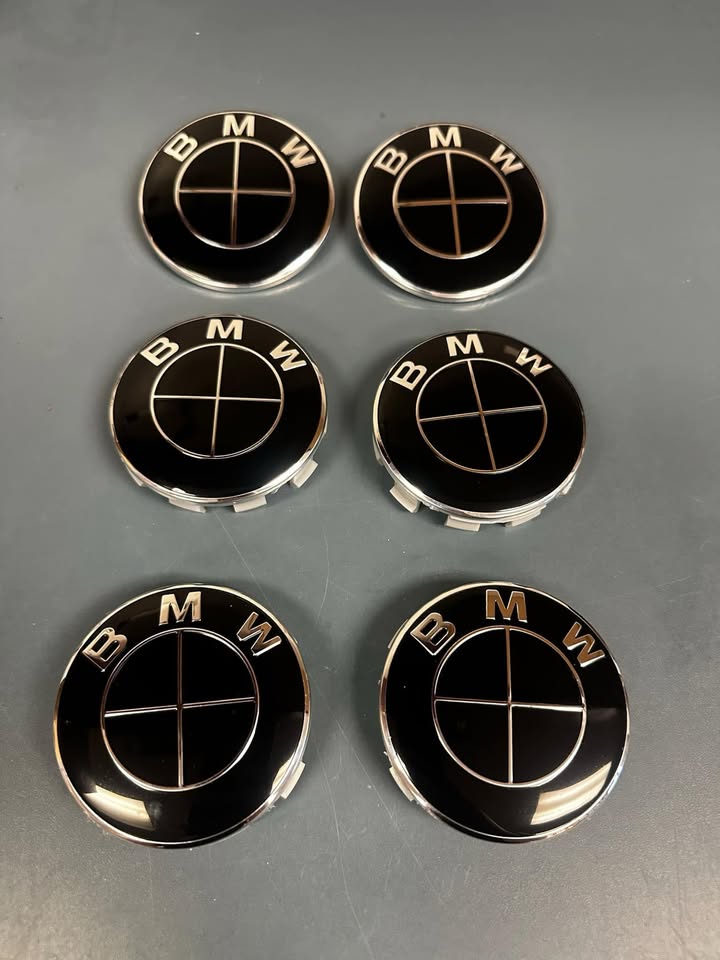6PCS BMW 82mm 74mm Hood Trunk Wheels Hub Cover Emblem Logos Black