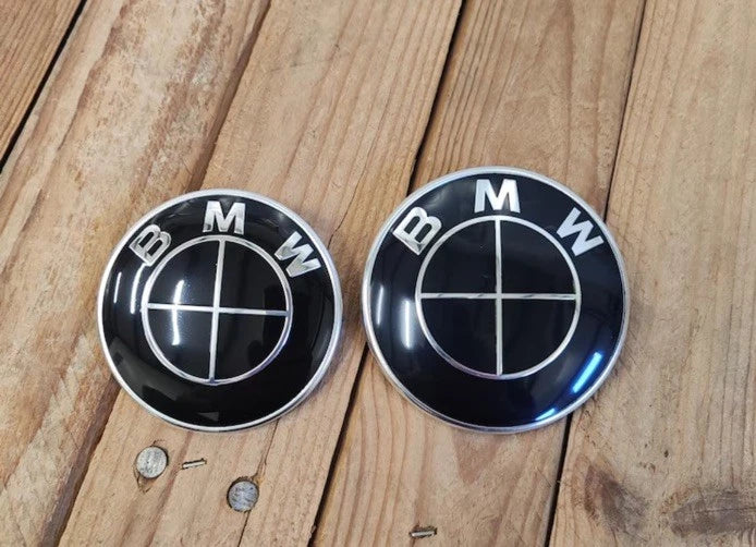 2 PCS BMW 82mm 74mm Hood Trunk Emblem Logos Black