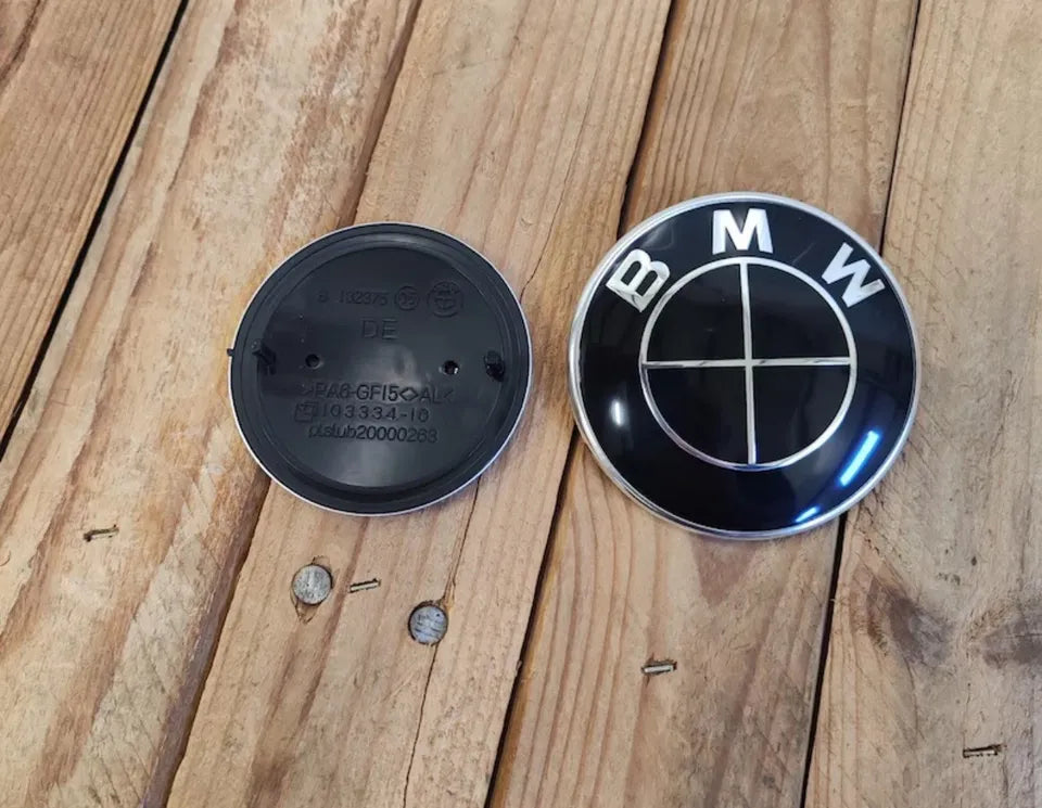 2 PCS BMW 82mm 74mm Hood Trunk Emblem Logos Black