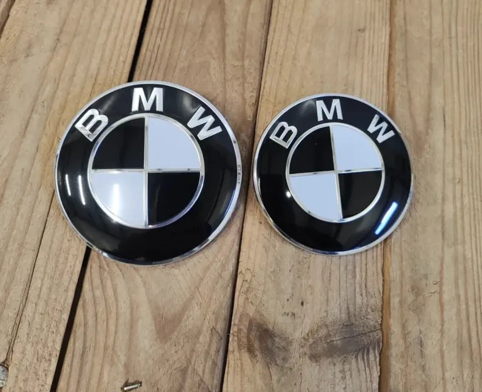 2 PCS BMW 82mm 74mm Hood Trunk Emblem Logos Black/White