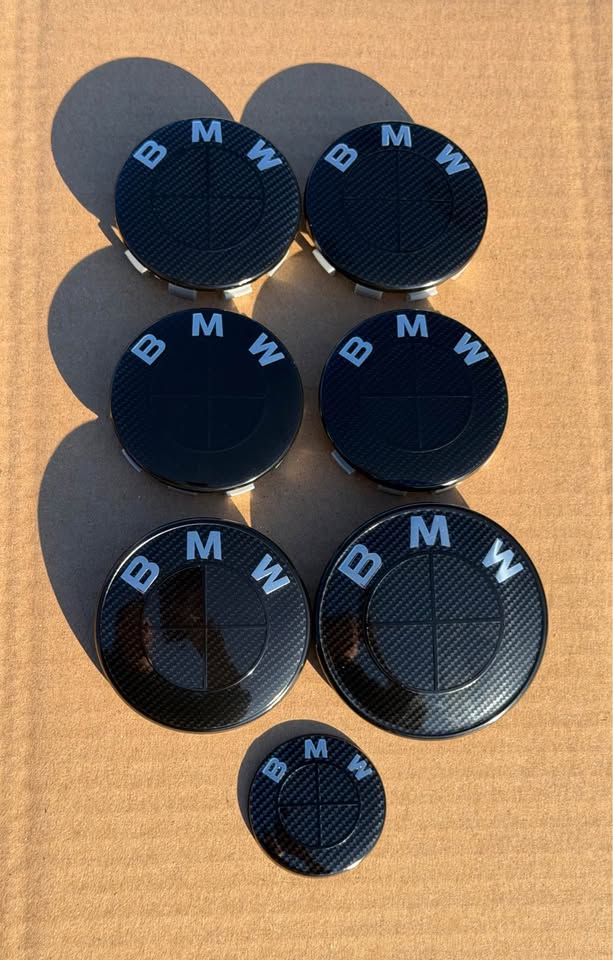 7Pcs Bmw 82mm 74mm 68mm 45mm carbon fiber style emblems
