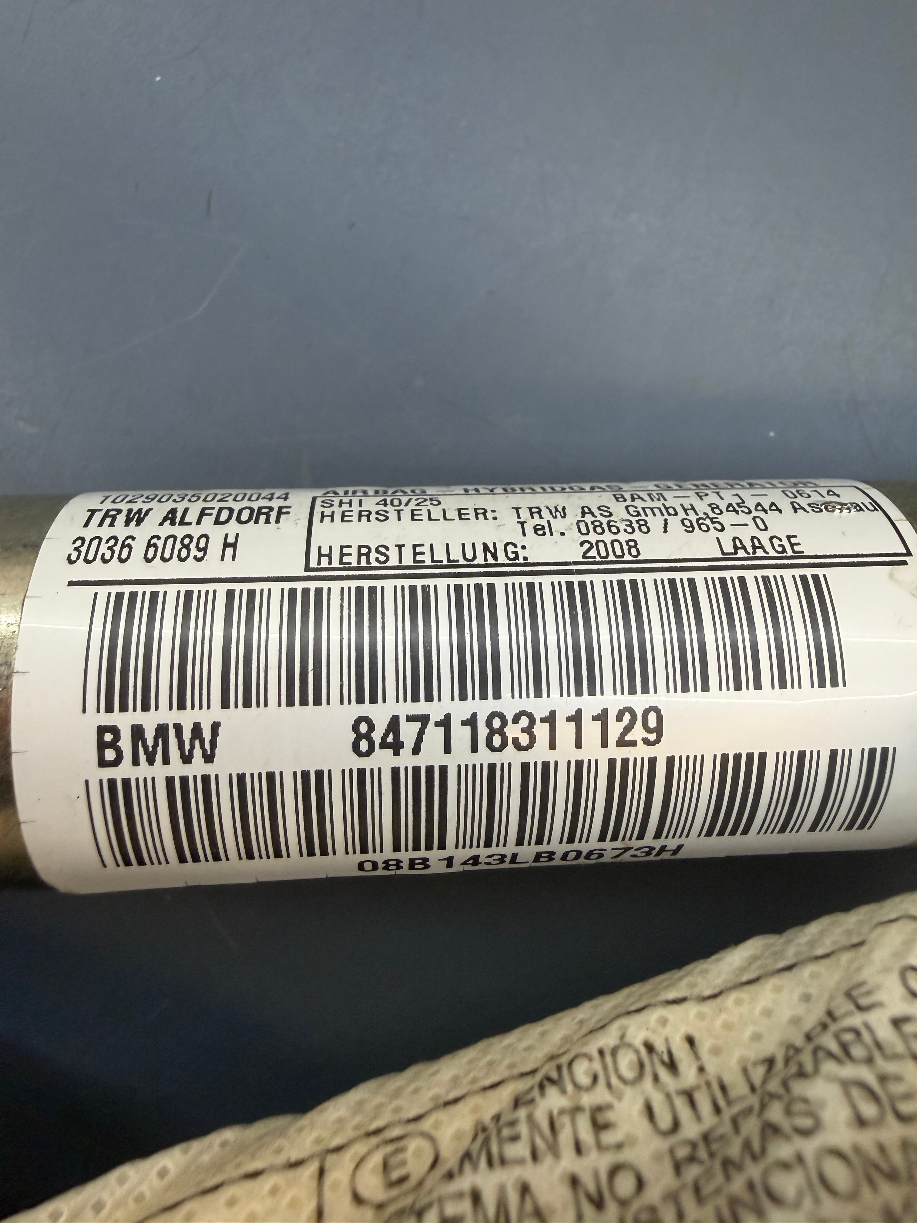 BMW E92 Left driver side Curtain Airbag 847118311129