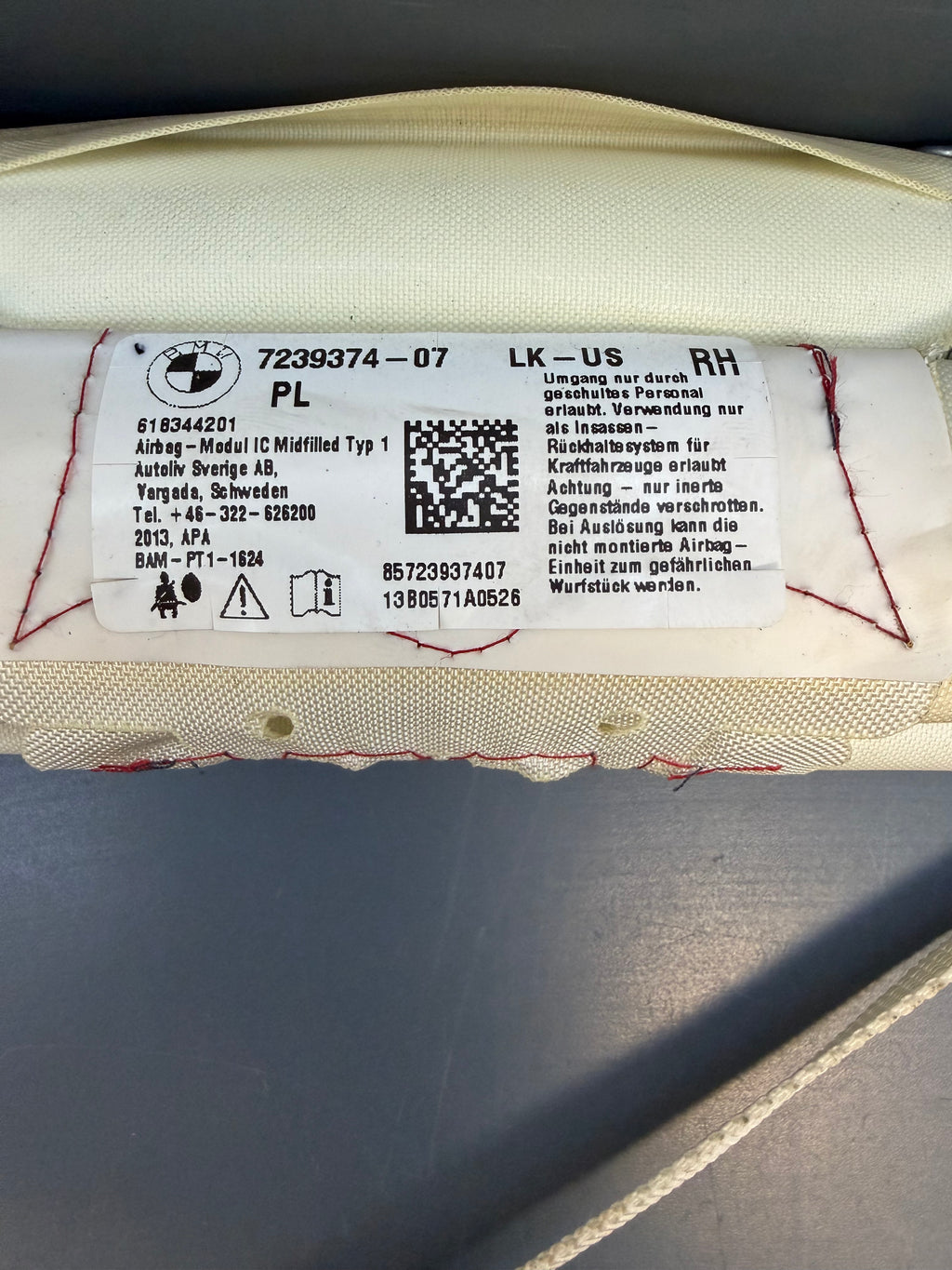 BMW F30 335i 2013 Right side Curtain Airbag 7239374-07