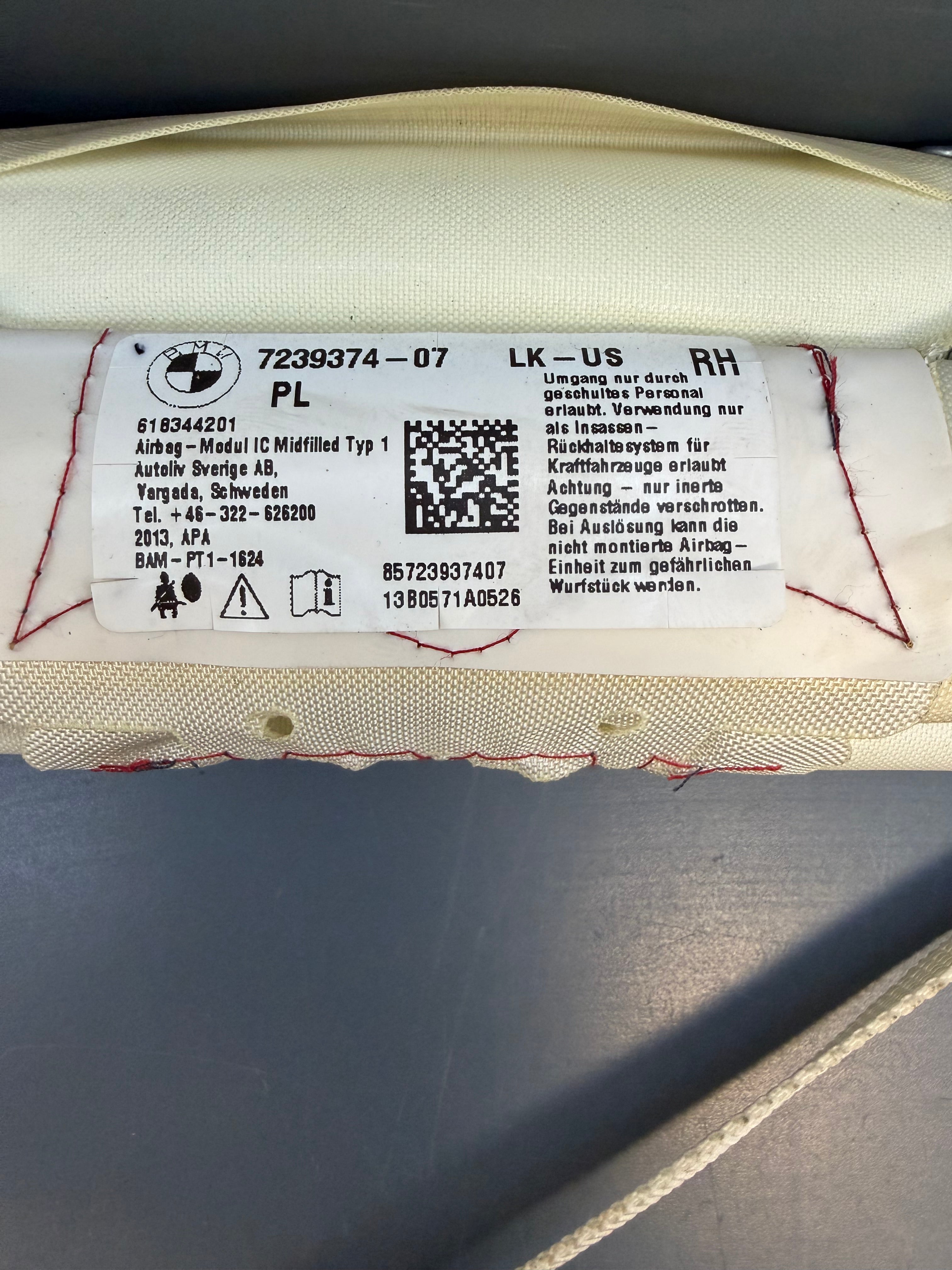 BMW F30 335i 2013 Right side Curtain Airbag 7239374-07