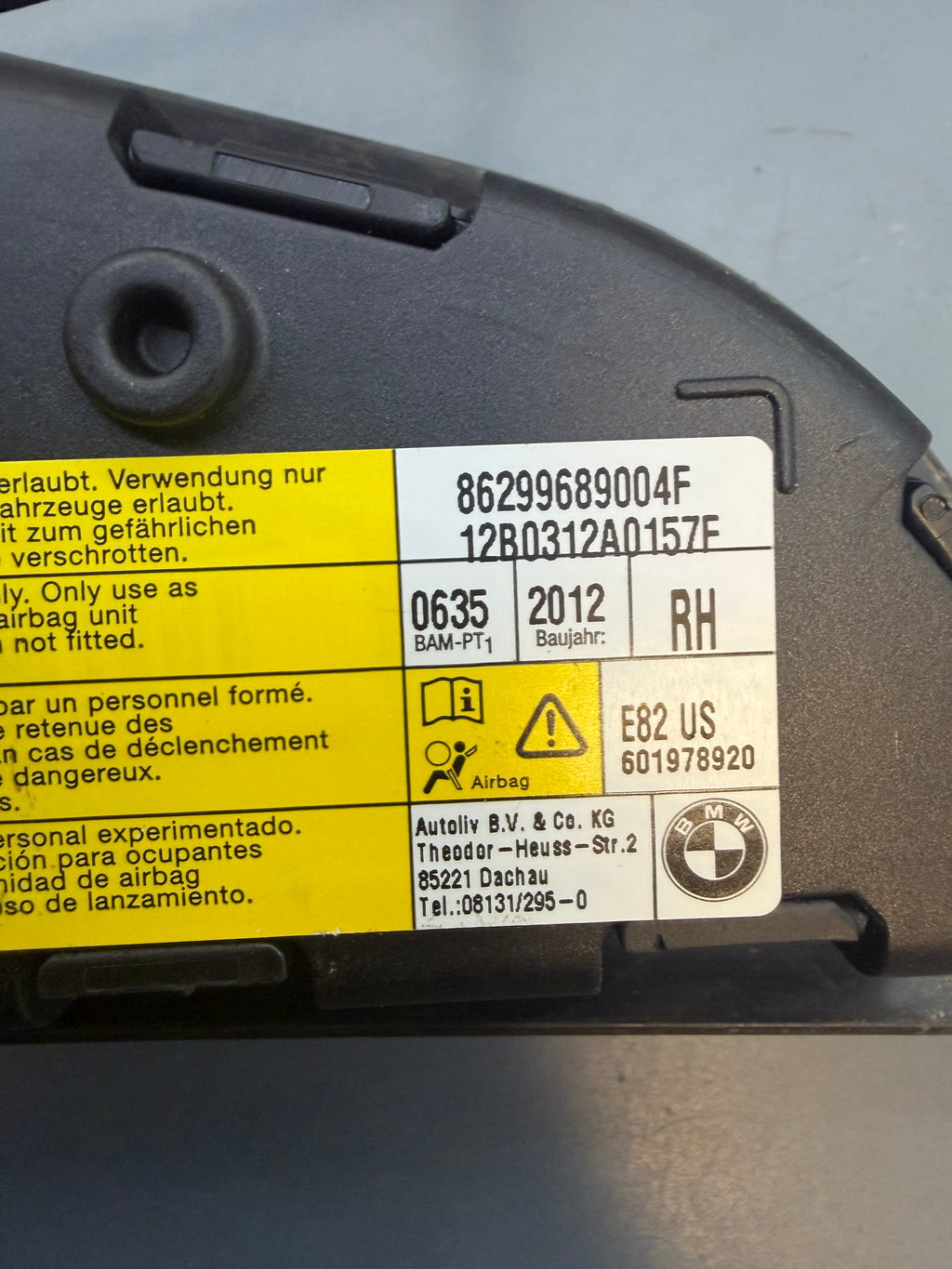 BMW E90 Right passenger side seat Airbag 86299689004F